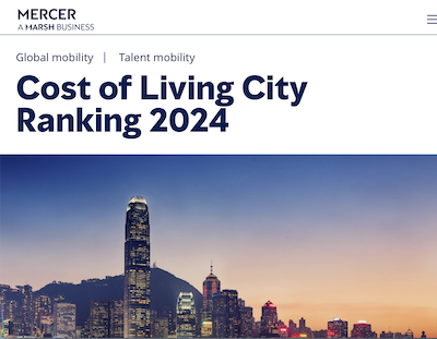 Cost of Living City Ranking 2024 webpage screenshot